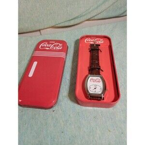 Vintage Coca-Cola Wrist Watch with Leather Band in Tin